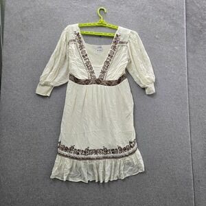 SHYANNE Women Dress XL Cream Embroidered Floral Fit & Flare Boho Ruffle